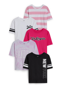 C&A Multipack 5er-Kurzarmshirt, Pink, Größe: 122-128