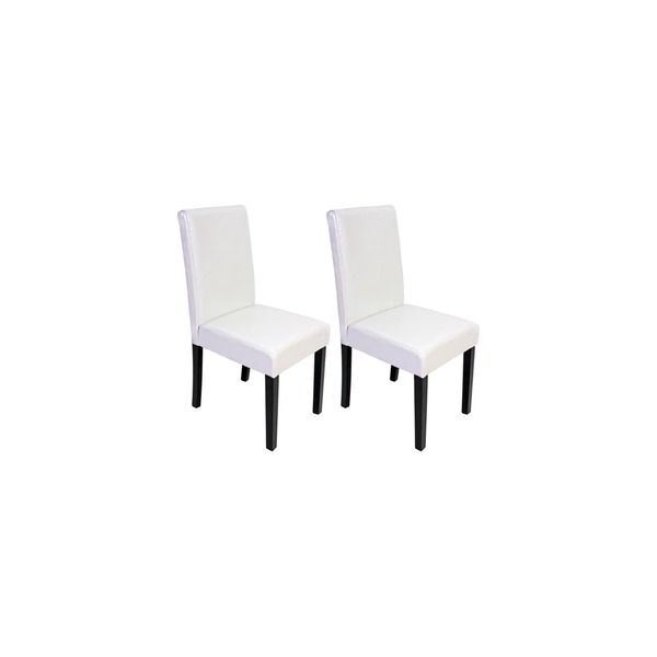 Bild 1 von 2er-Set Esszimmerstuhl Stuhl Küchenstuhl Littau ~ Kunstleder, weiß, dunkle Beine