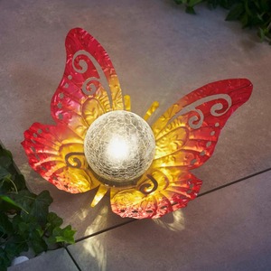 Solarleuchte "Schmetterling" aus Glas und Metall, ca. 29x27x12cm