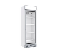 METRO Professional Glastürkühlschrank / Kühlvitrine GSC5350,  Glas / Metall, 59.5 x 62.4 x 200 cm, 362 L, Lüfterunterstützte Kühlung, 4 Rollen, weiß