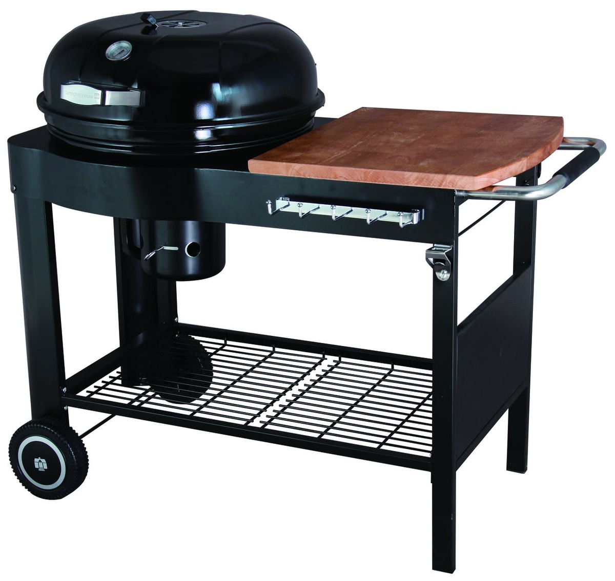 Bild 1 von Tarrington House Holzkohlegrill, Stahl/  FSC-zertifiziertem Eukalyptusholz, 113 x 61 x 100 cm, Seiten- und Untenablage, mit Rädern, schwarz