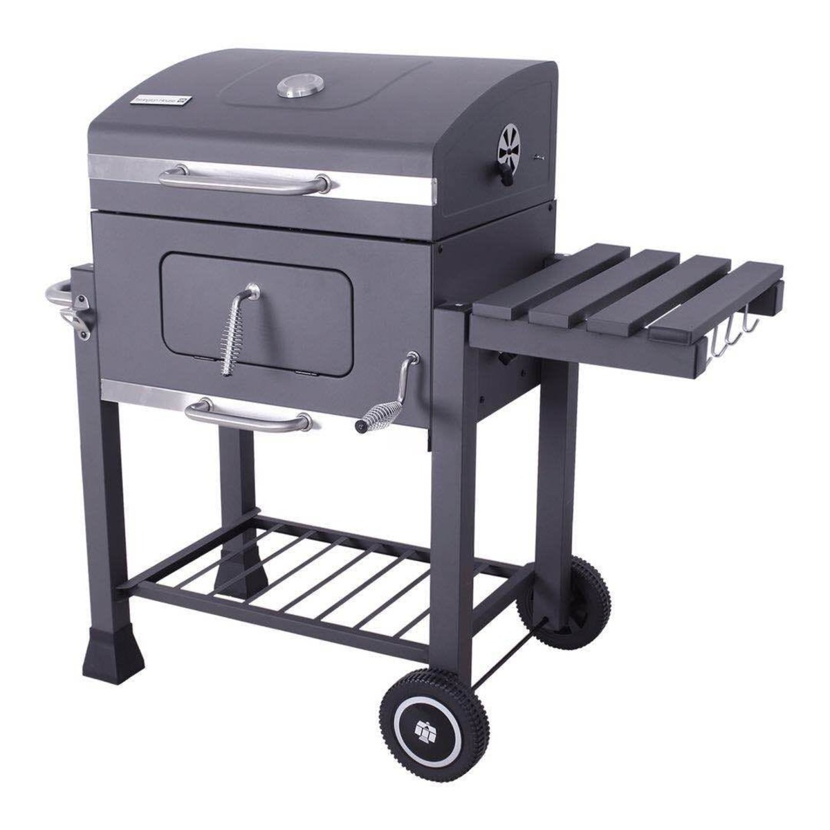 Bild 1 von Tarrington House Memphis Holzkohlegrill,  Stahl/ Gusseisen, 115 x 67 x 108 cm, Seitenablage, Temperaturanzeige, Warmhaltegitter, mit Rädern, grau