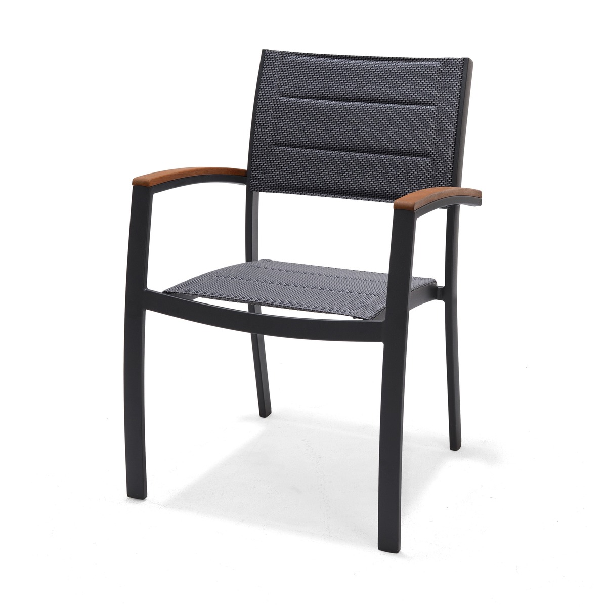 Bild 1 von METRO Professional Stapelsessel Lynx, Aluminium / FSC Eukalyptus / Textilehne, 59.4 x 58 x 88.25 cm, stapelbar, für Gastronomie, schwarz