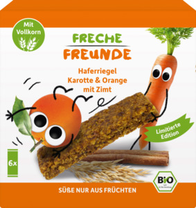 Freche Freunde Fruchtriegel Hafer Karotte & Orange mit Zimt, ab 3 Jahren, (6x30 g)