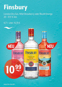 Finsbury London Dry Gin, Wild Strawberry oder Blood Orange
20 - 37,5 % Vol.
 