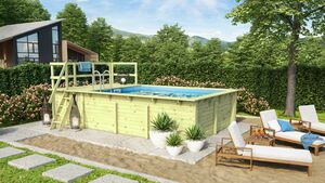 Karibu | Rechteckiger Massivholz Pool 308,7 x 396 cm | Set mit 1 Sonnenterrasse inkl. Holzpool