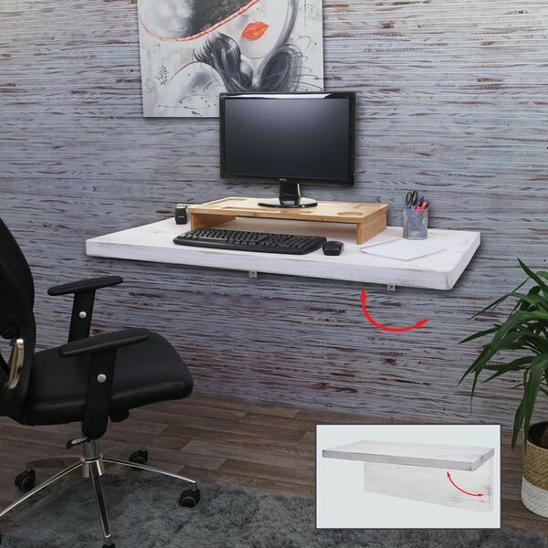 Bild 1 von Wandtisch MCW-H48, Wandklapptisch Wandregal Tisch, klappbar Massiv-Holz ~ 120x60cm shabby weiß