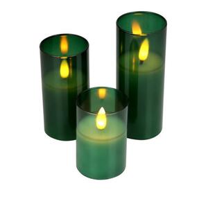 LED-Kerzen Glas grün 3er-Set