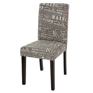 Esszimmerstuhl Littau, Küchenstuhl Stuhl, Stoff/Textil ~ Schriftzug grau, dunkle Beine