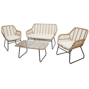 Polyrattan Garnitur MCW-G17a, Garten Sofa Set Sitzgruppe Stuhl, Seil ~ naturfarben, Polster creme ohne Dekokissen