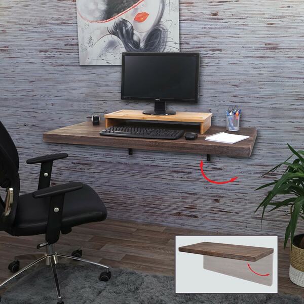 Bild 1 von Wandtisch MCW-H48, Wandklapptisch Wandregal Tisch, klappbar Massiv-Holz ~ 120x60cm shabby braun