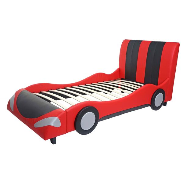 Bild 1 von Bett MCW-E14, Auto Junge Kinderbett Jugendbett, Lattenrost Kunstleder Holz 190x100cm ~ schwarz-rot