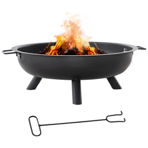 Outsunny Feuerschale mit Schürhaken Feuerkorb rund Feuerstelle für Garten Camping BBQ Stahl Schwarz