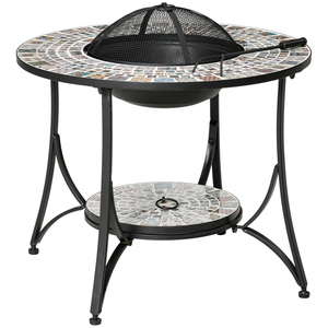 Outsunny Feuertisch Gartentisch mit Feuerschale Metall Fliese 75 x 75x 60 cm