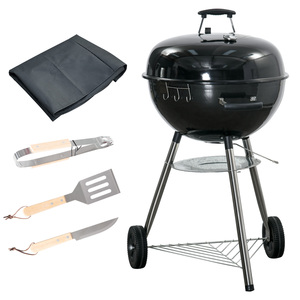 Outsunny Holzkohlegrill mit Grillrost Abdeckung Thermometer Ablage Grillwagen Rundgrill Standgrill B