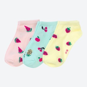 Mädchen-Sneaker-Socken mit Früchte-Muster, 3er-Pack