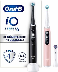 Oral B Elektrische Zahnbürste iO 6 Duopack, Aufsteckbürsten: 3 St., mit Magnet-Technologie, Display, 5 Putzmodi