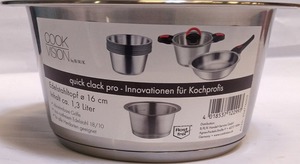 Cookvision Topf Quick clack pro, Edelstahl 18/10, Ø 16 cm, 1.3 L, für alle Herdarten geeignet, silber