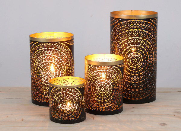 Bild 1 von Säulen-Windlichter aus Metall Schwarz/Gold 4er-Set