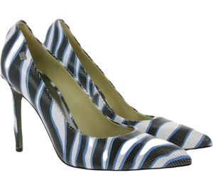 CR7 CRISTIANO RONALDO Tango Damen Echtleder Stilettos mit Zebra-Muster Made in Portugal Schwarz/Weiß/Blau