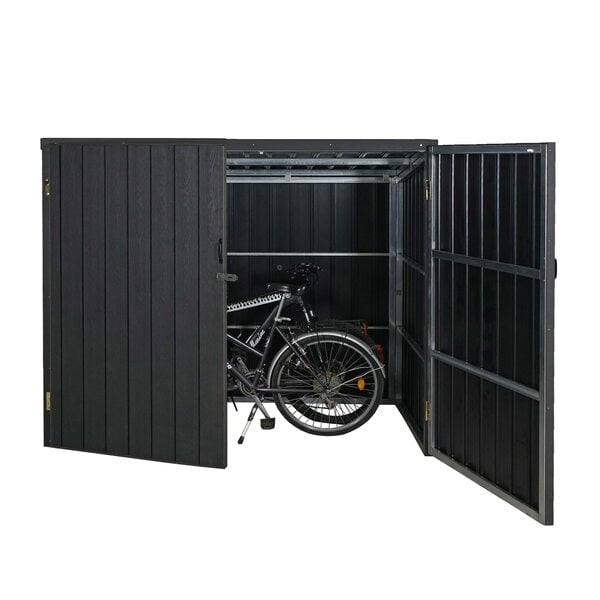 Bild 1 von WPC-Fahrradgarage MCW-J29, Geräteschuppen Fahrradbox, Metall Holzoptik abschließbar ~ 2 Räder 172x213x112cm anthrazit