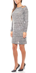 leichtes Mini Strick-Kleid mit Schulter-Ausschnitt Grau meliert WLD