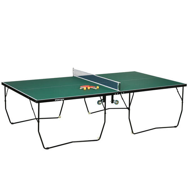 Bild 1 von SPORTNOW Tischtennistisch Klappbar, Indoor Tischtennisplatte mit Rollen, Tischtennisspiel-Set mit 2 Tischtennisschlägern und 3 Bällen, Stahl, Grün, 274 x 152,5 x 76 cm