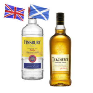 Teachers Highland Cream Whisky,  Finsbury London Dry Gin oder Penny Packer Bourbon Whiskey