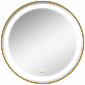 kleankin Badspiegel, Wandspiegel mit LED-Leuchte, Dimmbarer Badezimmerspiegel mit Memoryfunktion, Runder Lichtspiegel mit Zeitanzeige, IP44, Aluminiumlegierung, 60 x 60 cm