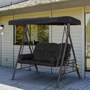 Bild 2 von Outsunny 3-Sitzer Hollywoodschaukel Gartenschaukel mit Sonnendach Kissen Metall Polyester Schwarz 11
