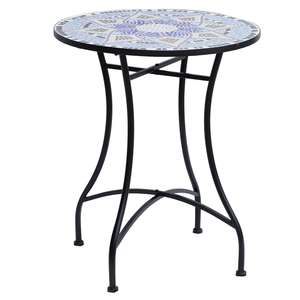 Outsunny Gartentisch Mosaiktisch Balkontisch Beistelltisch Seviertisch rund Stahl + Keramik Blau + W