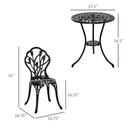 Bild 3 von Outsunny Sitzgruppe 3-teilige Essgruppe Gartenmöbel-Set 1 Tisch+2 Stühle mit Schirmloch Terrasse Alu