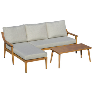 Outsunny 3-teiliges Gartenmöbel Set mit Chaiselongue Doppelsofa Beistelltisch & Kissen Khaki Loungem