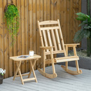 Bild 2 von Outsunny Schaukelstuhl Holz mit Beistelltisch 2 tlg. Schaukelsessel Set Gartenstuhl mit Armlehnen ho