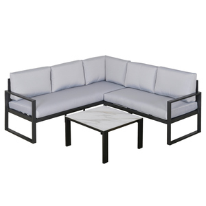 Outsunny 3-tlg. Gartenmöbel-Set mit Couchtisch Sofa mit Kissen Outdoor Aluminium Grau