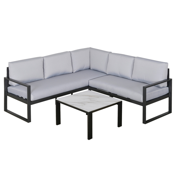 Bild 1 von Outsunny 3-tlg. Gartenmöbel-Set mit Couchtisch Sofa mit Kissen Outdoor Aluminium Grau
