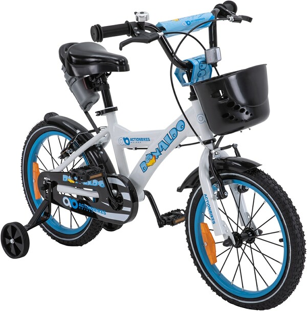Bild 1 von Actionbikes Kinderfahrrad Donaldo 16 Zoll, V-Brake-Bremsen, höhenverstellbar, Stützräder, Korb
