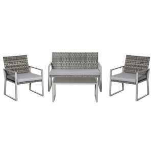 Outsunny Vierteiliges Gartenmöbel Set Sofa mit Sitzkissen Grau