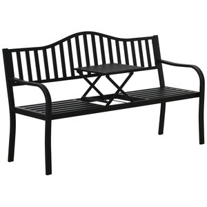 Outsunny Gartenbank mit ausziehbarem Tisch Gartenmöbel Schwarz 150 x 58,5 x 90 cm