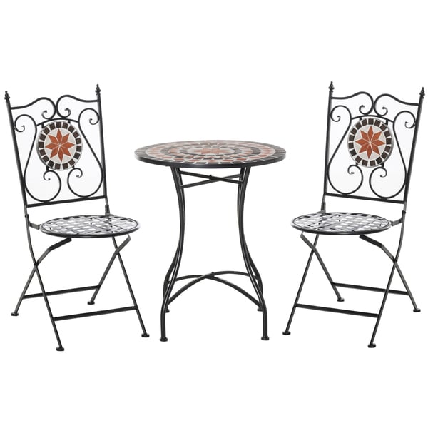 Bild 1 von Outsunny Garten Sitzgruppe 3-teilige Mosaiktisch Essgruppe Balkonmöbel Set Gartenmöbel-Set 1 Tisch+2