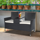Bild 3 von Outsunny Polyrattan Gartenbank Gartensofa Sitzbank mit Tisch 2-Sitzer Stahl Schwarz B133 x T63 x H84