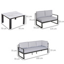 Bild 4 von Outsunny 3-tlg. Gartenmöbel-Set mit Couchtisch Sofa mit Kissen Outdoor Aluminium Grau