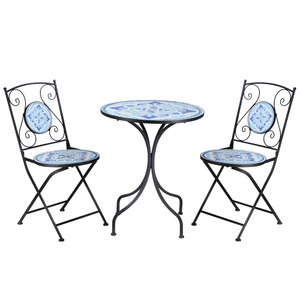 Outsunny Ø 61 cm Garten Sitzgruppe 3-teiliges Bistro-Set Garnitur 1 Tisch+2 faltbare Stühle für Terr