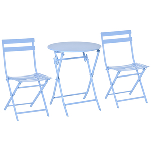 Outsunny 3-tlg. Gartenset Garnitur Bistrotisch mit 2 Stühlen  für Hof Garten klappbar Hellblau
