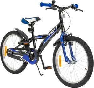Actionbikes Kinderfahrrad Wasp 20 Zoll, Fahrradständer, Schutzbleche, verstellbar, V-Brake-Bremsen (Schwarz-Blau)