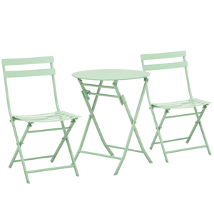 Outsunny 3-tlg. Gartenset Garnitur Bistrotisch mit 2 Stühlen  für Hof Garten klappbar Grün