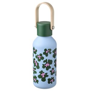 BASTUA  Wasserflasche, Edelstahl Blumenmuster/blau