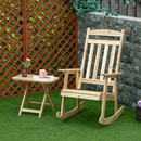 Bild 3 von Outsunny Schaukelstuhl Holz mit Beistelltisch 2 tlg. Schaukelsessel Set Gartenstuhl mit Armlehnen ho