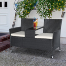 Bild 2 von Outsunny Polyrattan Gartenbank Gartensofa Sitzbank mit Tisch 2-Sitzer Stahl Schwarz B133 x T63 x H84