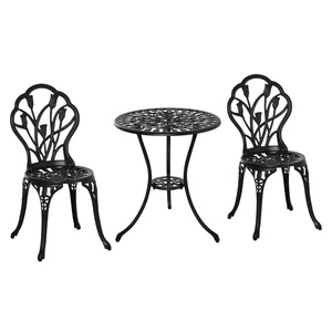 Outsunny Sitzgruppe 3-teilige Essgruppe Gartenmöbel-Set 1 Tisch+2 Stühle mit Schirmloch Terrasse Alu